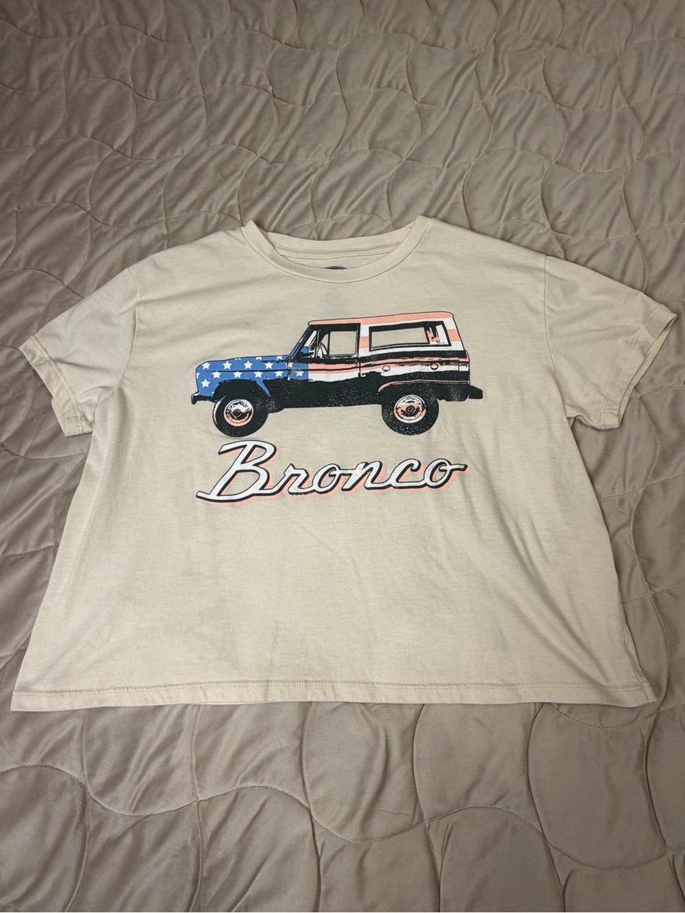 Ford Cream Short Sleeve Tee with Red & Blue Bronco Graphic
